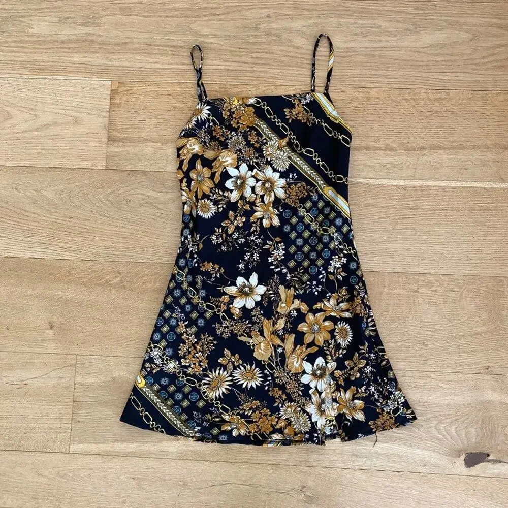 Princess Polly Lucci Silky Floral Mini Dress in Black and Gold